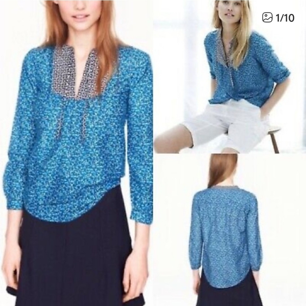 J. Crew Flowerpatch Blue Mixed Pattern Silk Cotto… - image 2